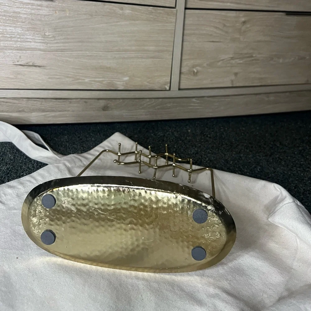URBAN OUTFITTERS Gold-Hammered Metal Alula Jewelry Stand Catch-All Dish Zig-Zag